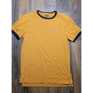 Levis Mens Ringer T-Shirt Mustard Yellow Navy Blue Sportswear Logo Small S